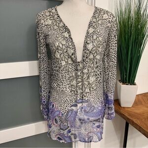 Taj by Sabrina Crippa Top Sheer Blouse Paisley Animal Print SZ XS Coverup READ